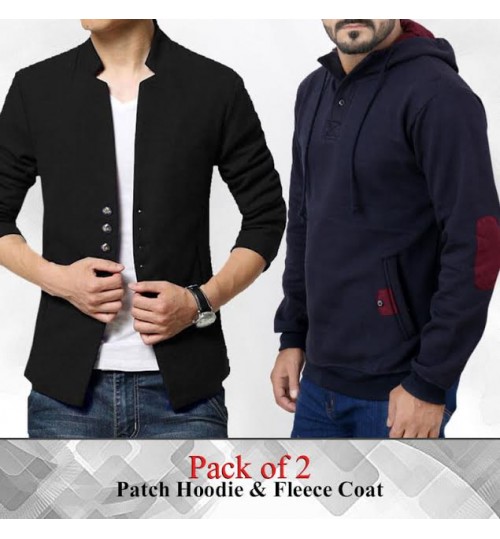 Plain Fleece Coat with Side Pocket Patch Hoodie